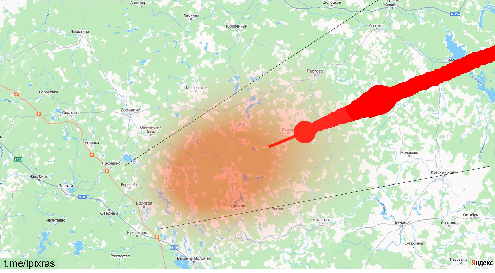 Заключительная часть траектории и зона выпадения фрагментов